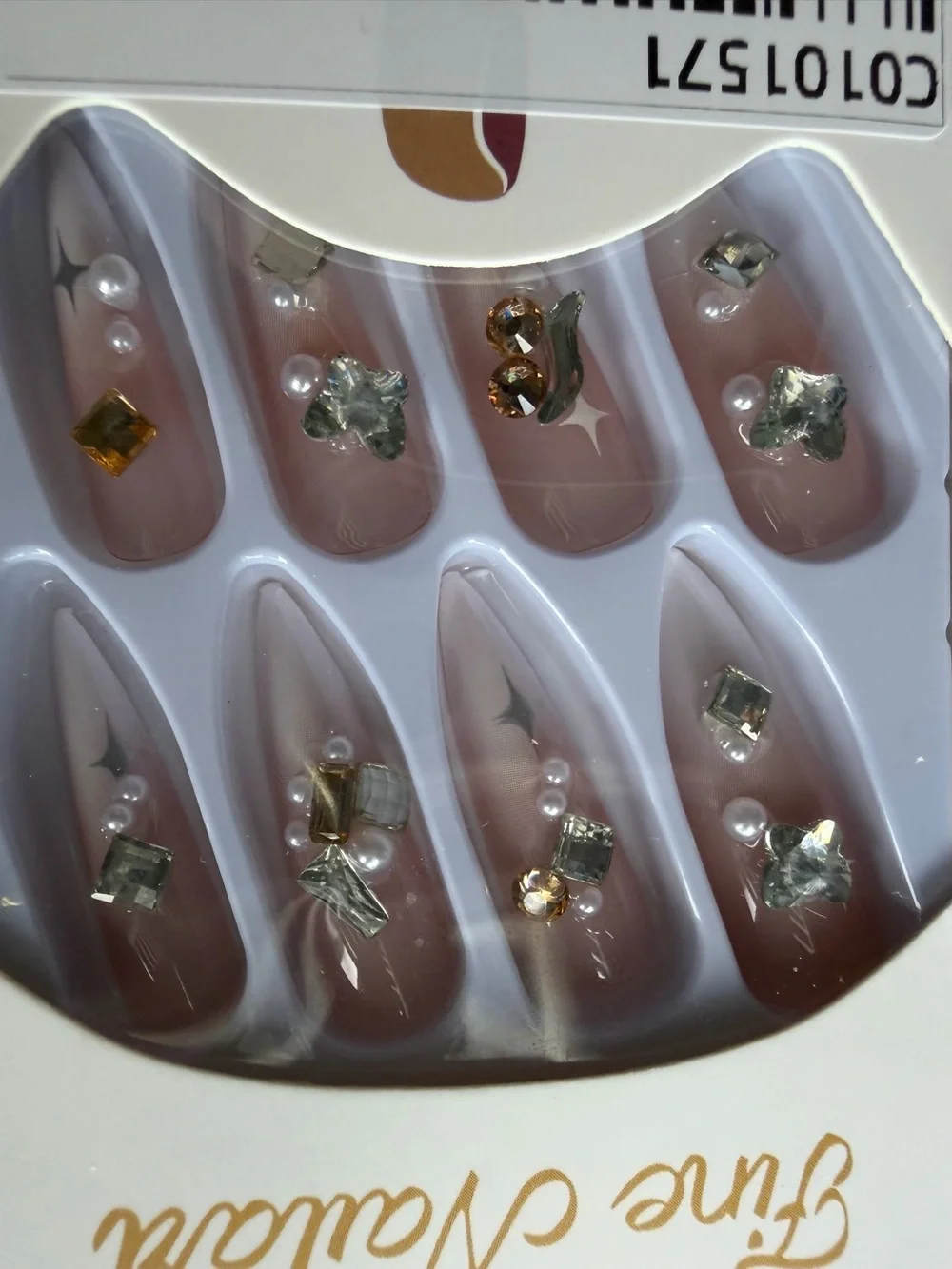 False Nail Set - Pink Nude Crystal Accent Press-On Nails